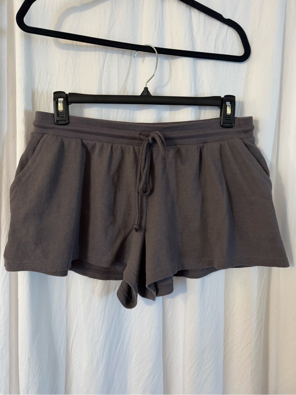 Aeropostale Women's Egglant/ Grey  Waffle-Knit Drawstring Athletic Shorts XL